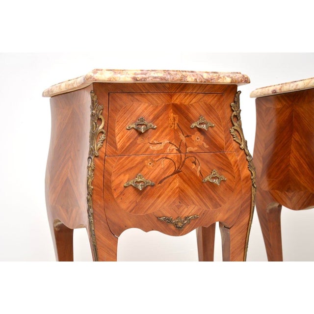 Antique French Marble Top Bedside Chests, 1900s, Set of 2 For Sale - Image 9 of 13
