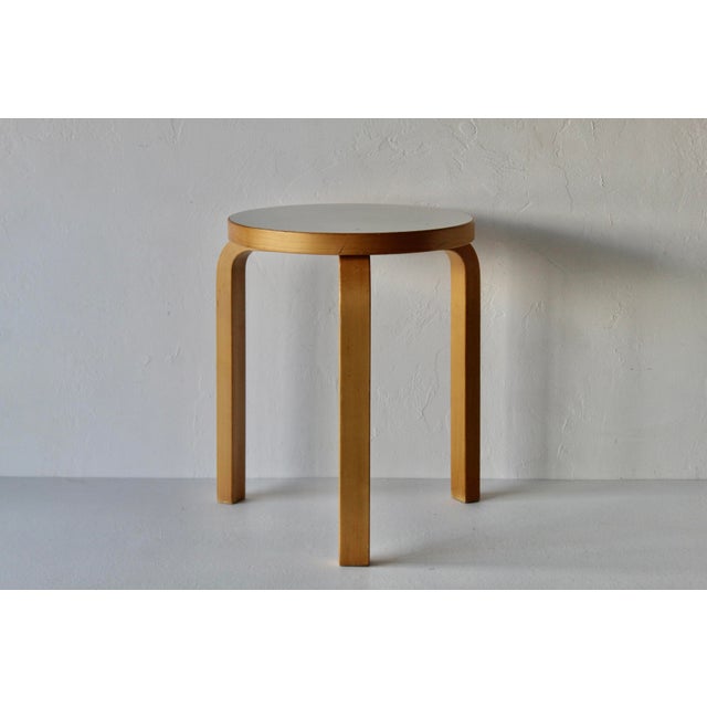 1990s Alvar Aalto 3 Legged Stool Model 60 in Birch White Top Artek For Sale - Image 13 of 13