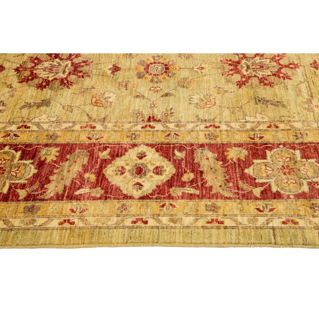 Modern Handmade Wool Rug in Gold With Floral Design For Sale - Image 9 of 9