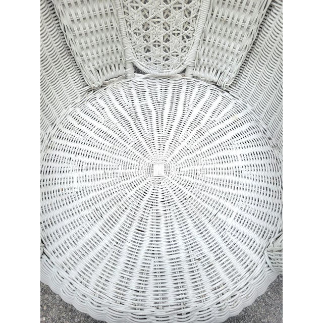 Vintage Large Scalloped Back Regency Style White Wicker Side Chair For Sale - Image 10 of 10