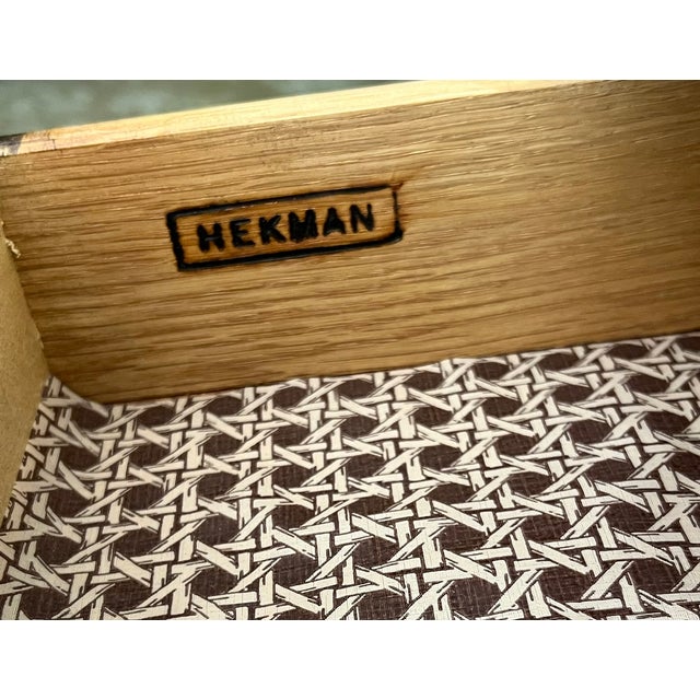 Hekman Burl Wood, Faux Bamboo Console With Nesting Stools & Brass Accents For Sale In San Francisco - Image 6 of 14