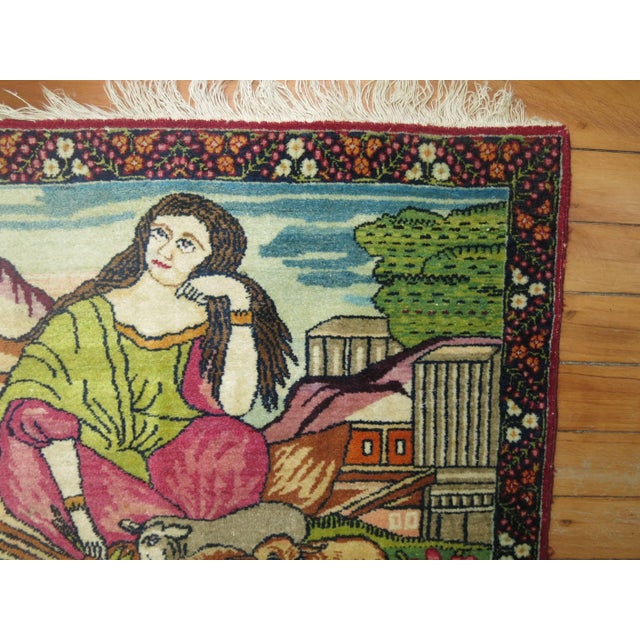 Pictorial Antique Persian Lavar Kerman in tip top shape. Would make a wonderful wall piece too. 2' x 2'8'' In the world of...