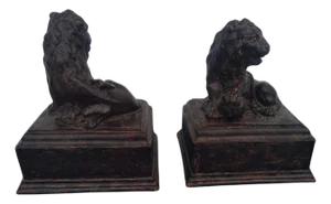 Pair of Heavy Plaster Lion Bookends