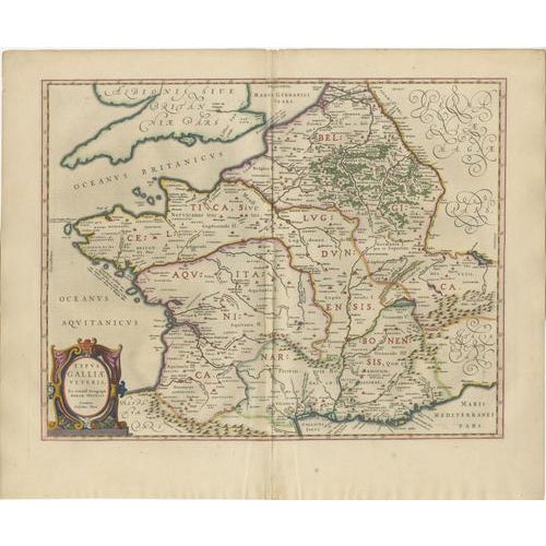 Map of Caesar's Gallia Veteris Ancient Gaul from Blaeu, France, 1642 For Sale - Image 3 of 13