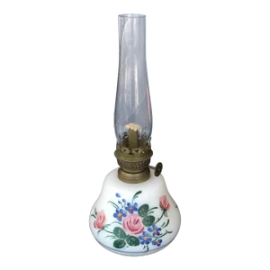 Antique Hand Painted Victorian Glass Oil Lamp