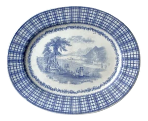 19th Century English Traditional Ironstone Transfeware Blue and White Platter
