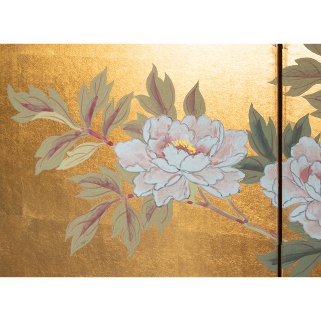 "White Peony", Japanese Late Showa Era Painted Byobu Screen For Sale - Image 11 of 18