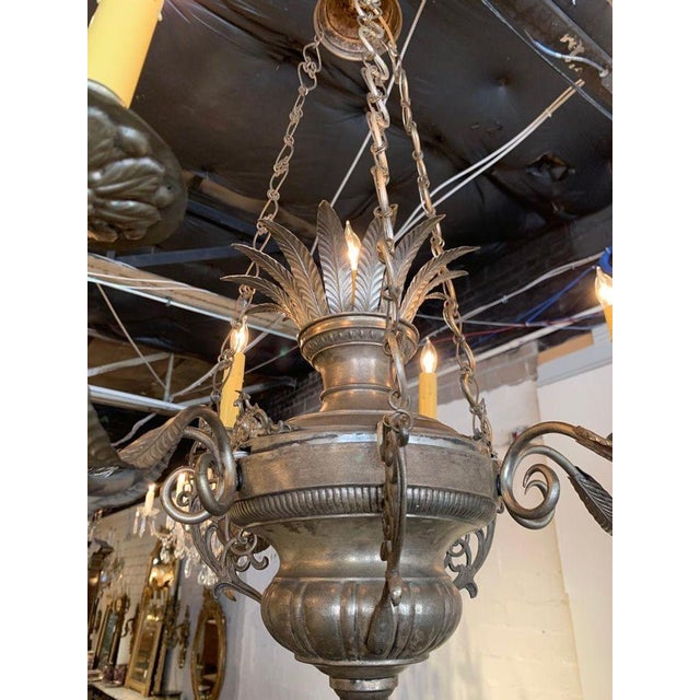 19th Century Italian Silvered Brass 6-Light Chandelier For Sale - Image 4 of 7