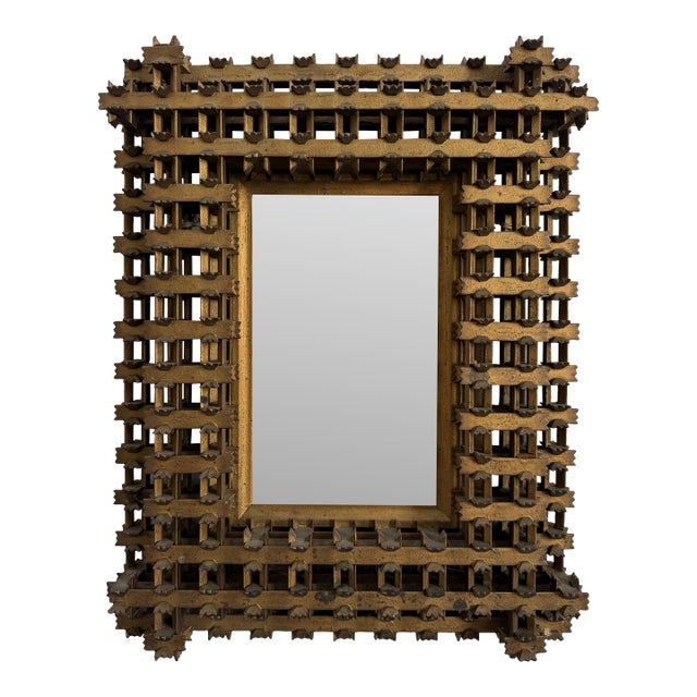 Antique 19th C. Folk/Tramp Art Golden Crown of Thorns Frame For Sale