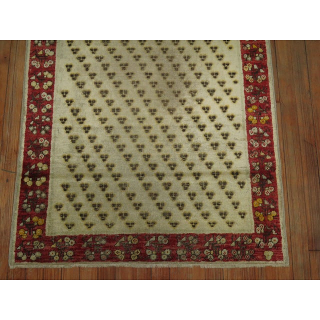 Wool Late 19th Century Handmade Ivory Field Red Turkish Ghiordes Scatter Rug - 3' x 4'8" For Sale - Image 4 of 6