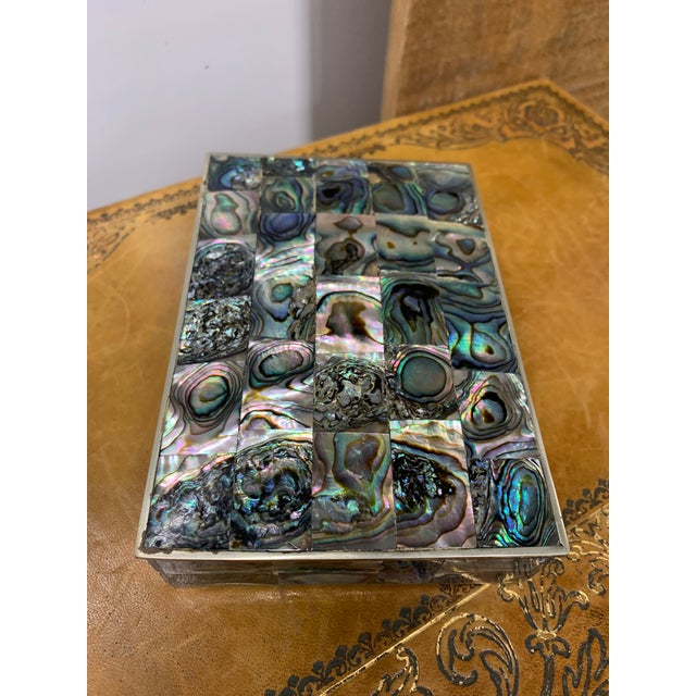 Vintage Mid 20th Century Mexican Silver & Patchwork Rainbow Abalone Shell Covered Box For Sale In Dallas - Image 6 of 6