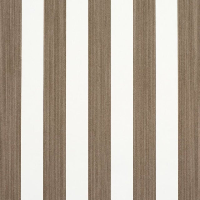 Schumacher Edwin Stripe Medium Wallpaper in Mocha For Sale