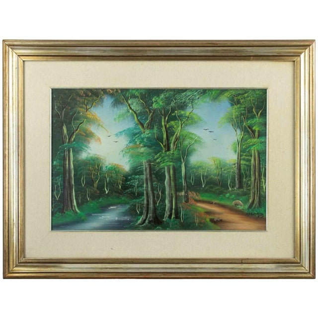 Kabemba Situna WA, Exotic Landscape, Oil on Canvas, 1970s For Sale - Image 4 of 4