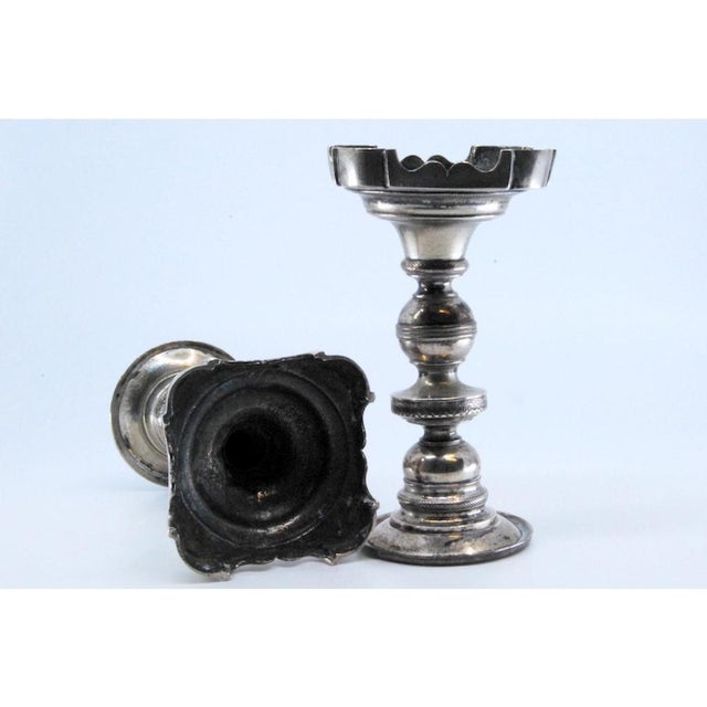 Low Silver Candlesticks with Turned Stems and Friezes on the Cut-Out Bases, Set of 2 For Sale - Image 6 of 11