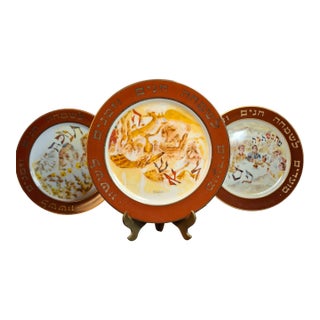 Chaim Gross Plates Set of 3 Matching Limited Edition #915 Boxed Viletta Judaic Heritage Society Rosh Hashanah For Sale