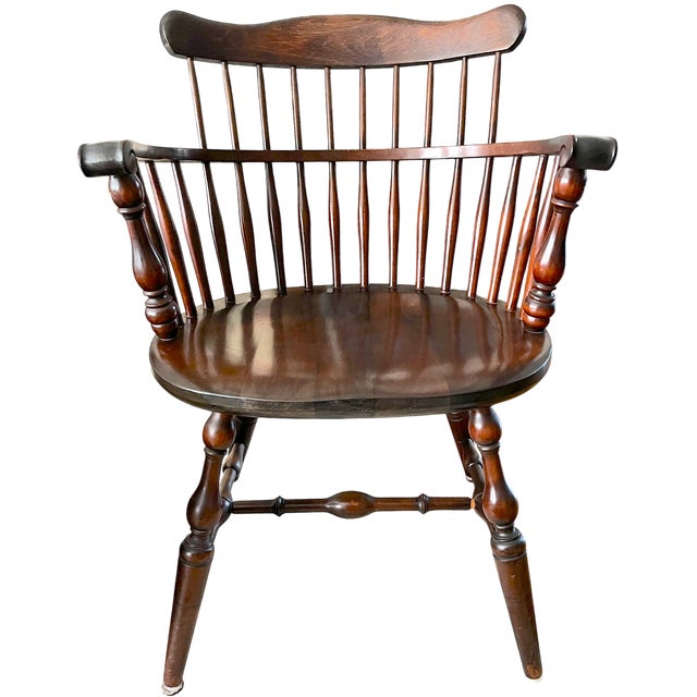 Ethan Allen Set of 6 Vintage Bent Brothers Solid Maple Sack-Back Windsor Captain's Dining Chairs, Circa 1940s For Sale - Image 4 of 17