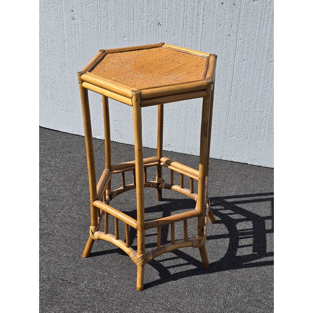 Vintage Coastal Bamboo Hexagon Side Fern Table For Sale - Image 9 of 12