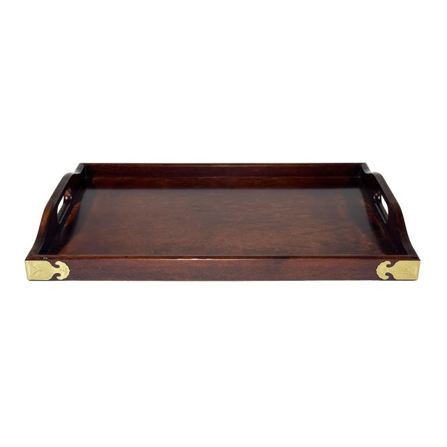 Asian Vintage Bombay Company Asian Style Serving Tray With Brass Corners For Sale - Image 3 of 11