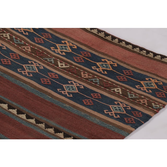Tribal Vintage Persian Kilim, Tribal Runner Rug With Ram's Horn Motifs - Rug & Kilim For Sale - Image 3 of 7