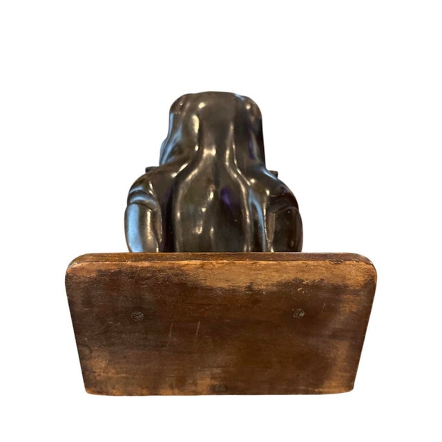 Brown Antique French Walnut Hand Carved English Bulldog Brush Stand / Valet / Matchstick Holder With Amber Glass Eyes, Iris Apfel Owned For Sale - Image 8 of 8