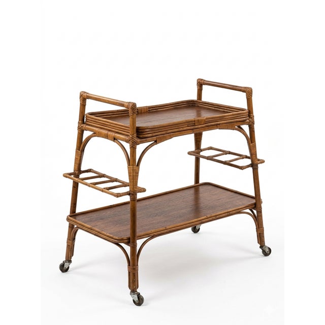 Bamboo and Wood Serving Cart, 1960s For Sale - Image 4 of 4
