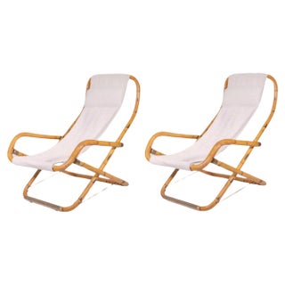 Set of Vintage Deck Chairs in Bamboo and Brass by Vivai Del Sud, 1970s For Sale