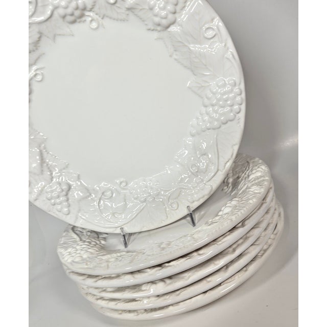Portugese White Sculpted Grapevine Plates- Set of Six For Sale - Image 11 of 14