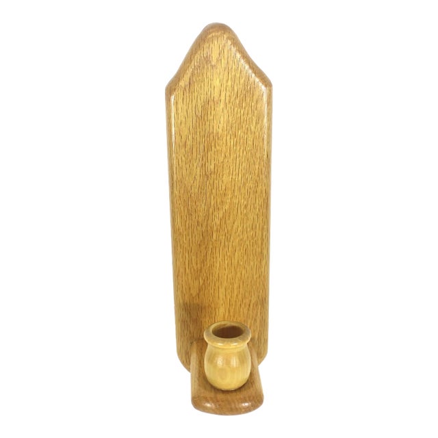 Vintage Mid Century Modern Wood Single Arm Sconce Wall Candle Holder For Sale
