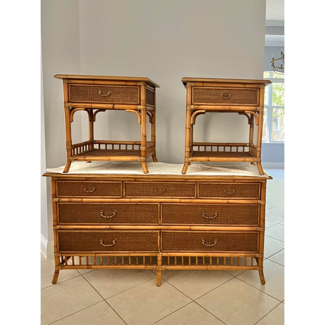 Wood Vintage Bamboo and Wicker Nightstands- Pair For Sale - Image 7 of 7