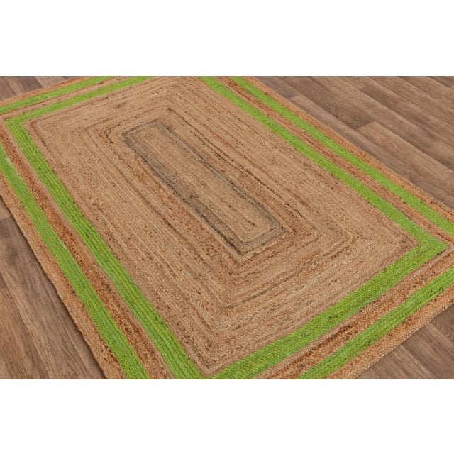 3x5ft. Green Border Rectangle Jute Handmade Rug For Sale - Image 9 of 10