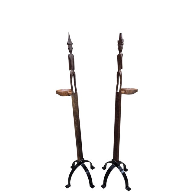 Vintage Tribal Carved Wood Figural Drink Stands/Pedestals – Pair For Sale In Chicago - Image 6 of 9