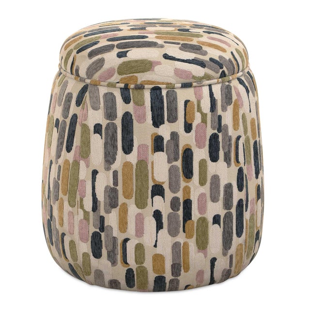 Wood Arem Upholstered Multi-Color Ottoman For Sale - Image 7 of 7