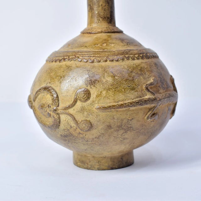 Brass Vintage African Metal Pot With Animal Head Burkina Faso For Sale - Image 8 of 13