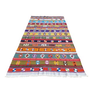 70s Vibrant Colors Striped Design Turkish Kilim Rug For Sale