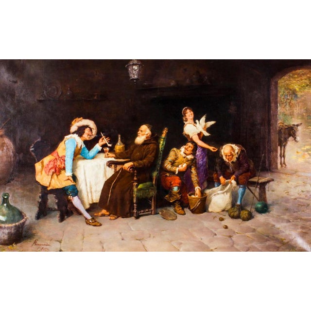 This is a truly splendid antique oil on canvas painting featuring a period interior scene by Francesco Bergamini...