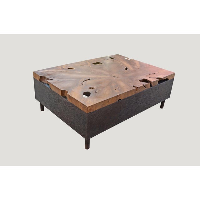 2010s Andrianna Shamaris Teak Wood and Metal Coffee Table For Sale - Image 5 of 5