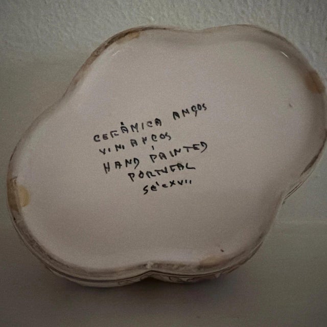 Vintage Ceramics Ancos Hand Painted Ceramic 2 Piece Covered Dish Portugal For Sale - Image 4 of 4
