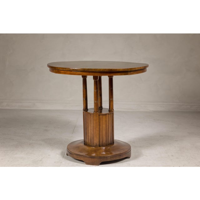 Midcentury Round Top Side Table with Column Supports and Tambour Base For Sale - Image 12 of 12