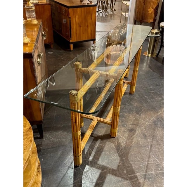 Late 20th Century Italian Bamboo Console With Glass Top For Sale - Image 5 of 5