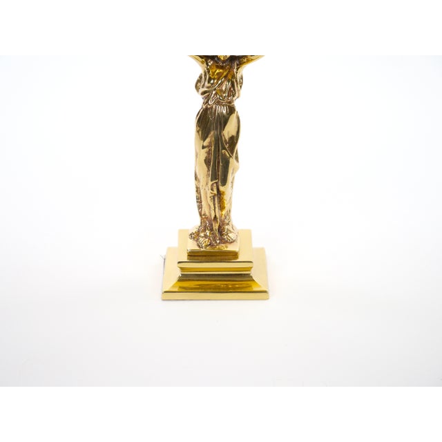 Metal French 20th Century Classical Brass Maiden Figural Centerpiece With Relief Medal For Sale - Image 7 of 11