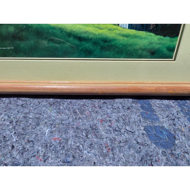 Original Realist Landscape Print, Hawaiian Pastoral Farm Scene With Jacaranda Tree, Wood Framed, Curtis Wilson Cost 1985 For Sale In Austin - Image 6 of 9
