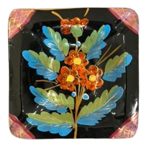 Vintage Italian Ceramic Floral Gilded Square Dish, Signed