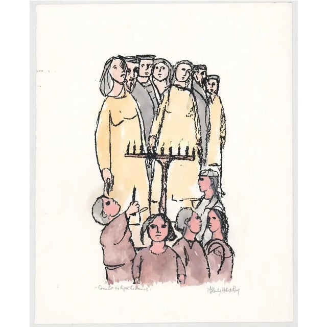 "Come Let Us Light the Menorah" MCM screenprint with handcoloring by Frank Kleinholz (1901-1987). Pencil signed, titled...