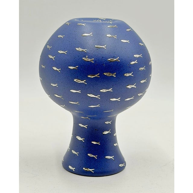 Metal Emilia Castillo Cobalt Blue Porcelain & Pure Silver Fish Vase, Mexico 1997 For Sale - Image 7 of 11