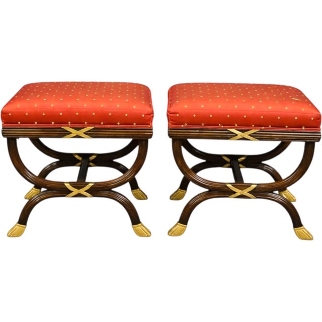 William Switzer William Switzer Neo-Classical Style Carved Fruitwood & Gilt Ottomans Stools - Pair For Sale - Image 4 of 6