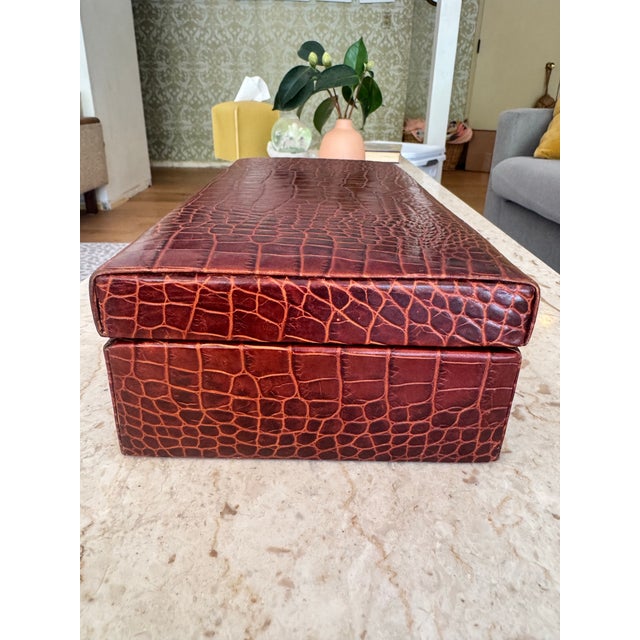 Metal Leather Box, Crocodile Embossed, Ralph Lauren Style, Circa 1990s For Sale - Image 7 of 10