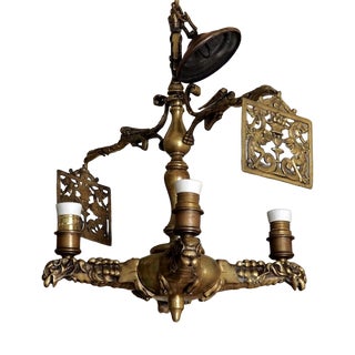 Antique Gothic Brass Dragon Griffin Chandelier, 1890s For Sale