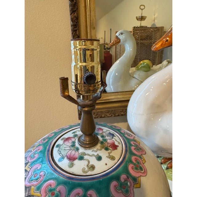 Vintage Chinoiserie Lamp With Colorful Asian Figures For Sale In Orlando - Image 6 of 8