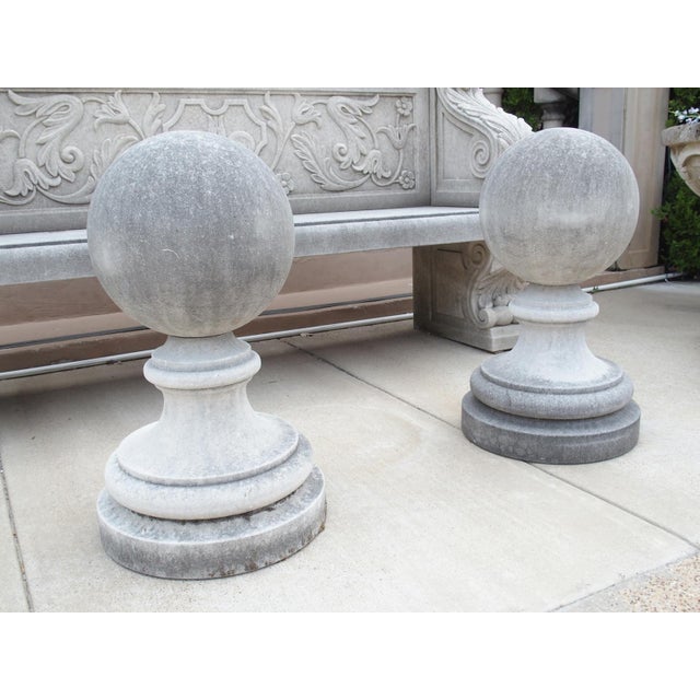 Pair of Carved Limestone Ball Finials From Italy For Sale - Image 11 of 11