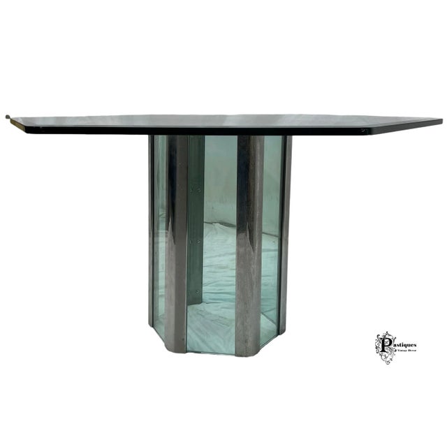 Late 20th Century Vintage Pace by Leon Rosen Contemporary Style Chrome & Beveled Glass Hexagonal Dining Table For Sale - Image 5 of 6